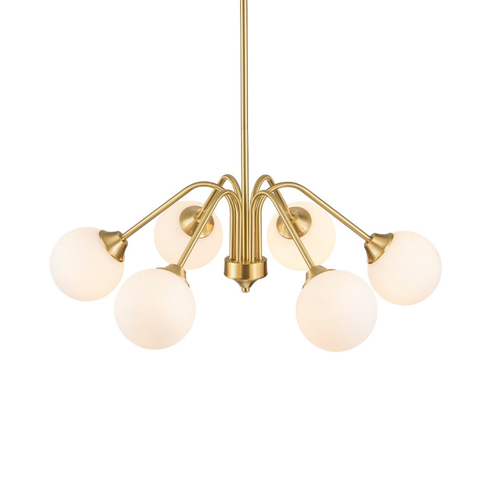 Mid-Century Opal Glass Globe Brass Sputnik Chandelier