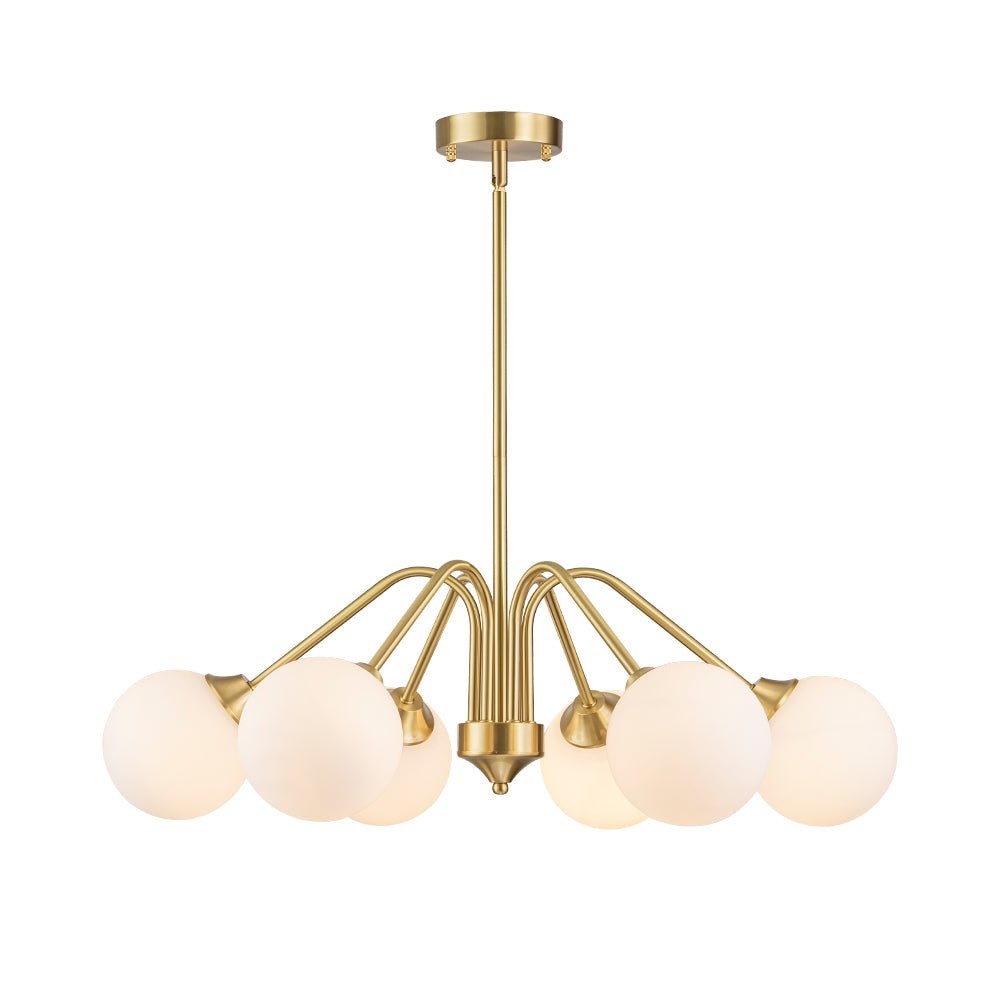 Mid-Century Opal Glass Globe Brass Sputnik Chandelier