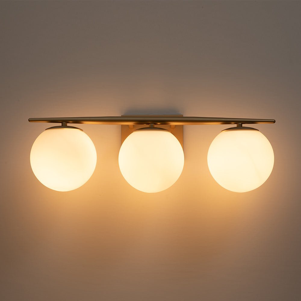 Mid-century Opal Glass Globe Gold Vanity Light