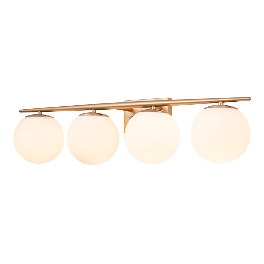 Mid-century Opal Glass Globe Gold Vanity Light