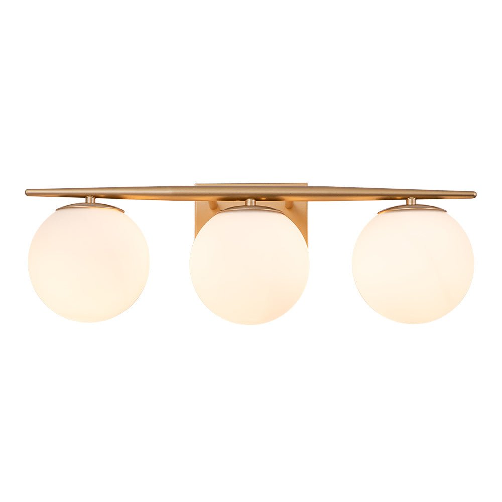 Mid-century Opal Glass Globe Gold Vanity Light