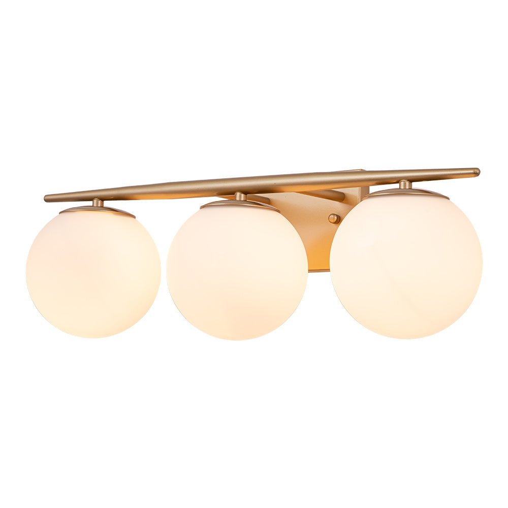 Mid-century Opal Glass Globe Gold Vanity Light