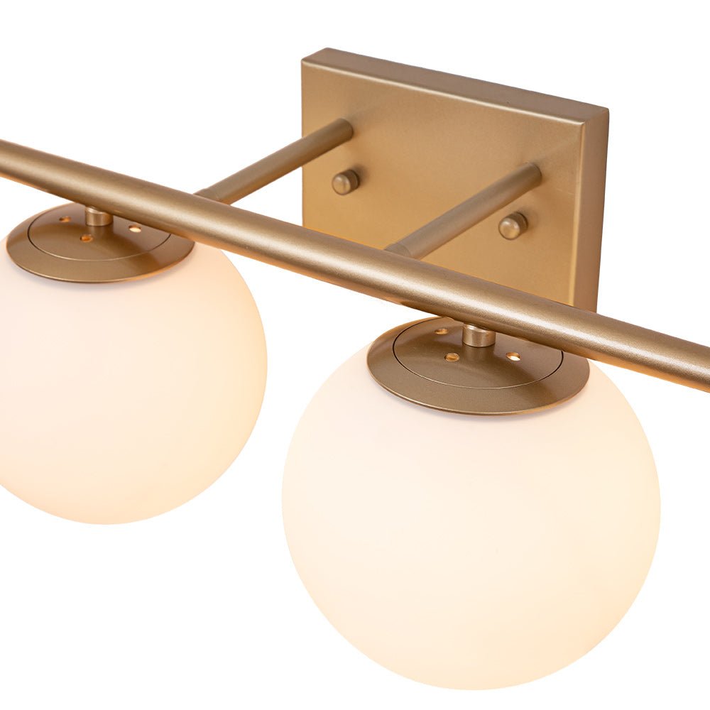 Mid-century Opal Glass Globe Gold Vanity Light