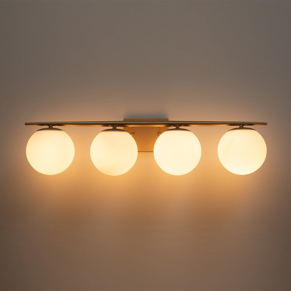 Mid-century Opal Glass Globe Gold Vanity Light