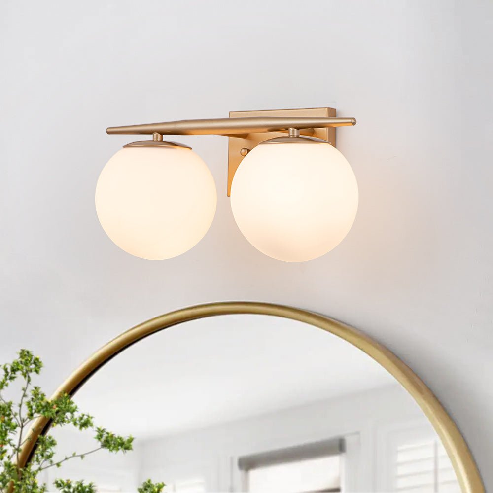 Mid-century Opal Glass Globe Gold Vanity Light
