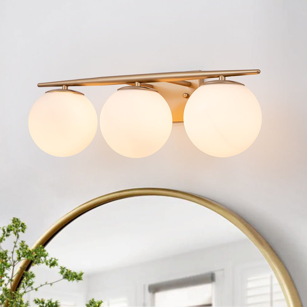 Mid-century Opal Glass Globe Gold Vanity Light