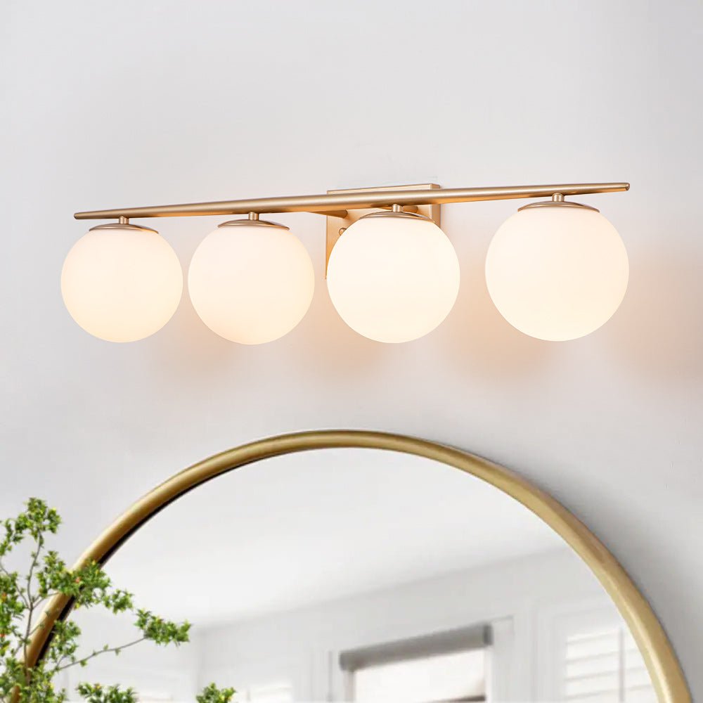 Mid-century Opal Glass Globe Gold Vanity Light