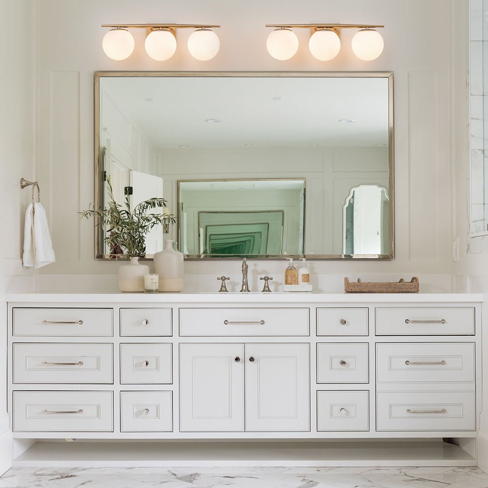 Mid-century Opal Glass Globe Gold Vanity Light