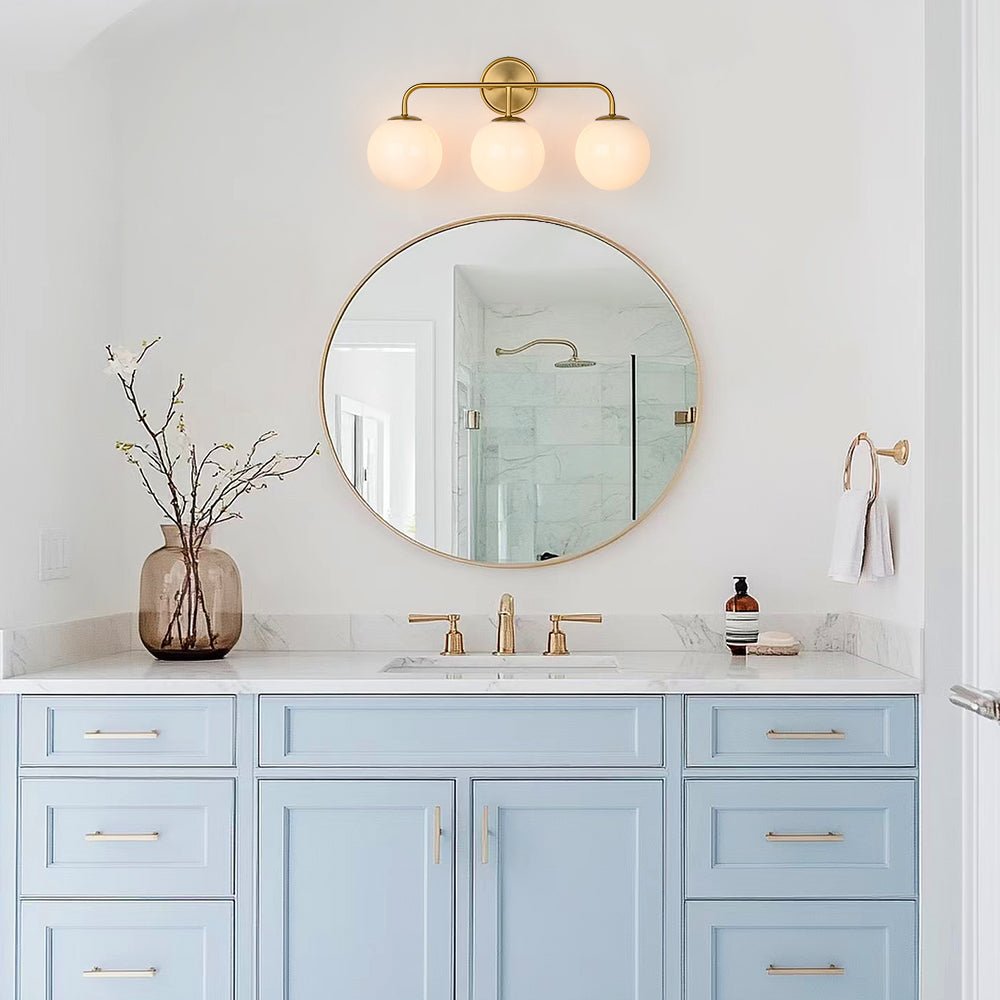 Mid-century Shine Opal Glass Globe Brass Vanity Light