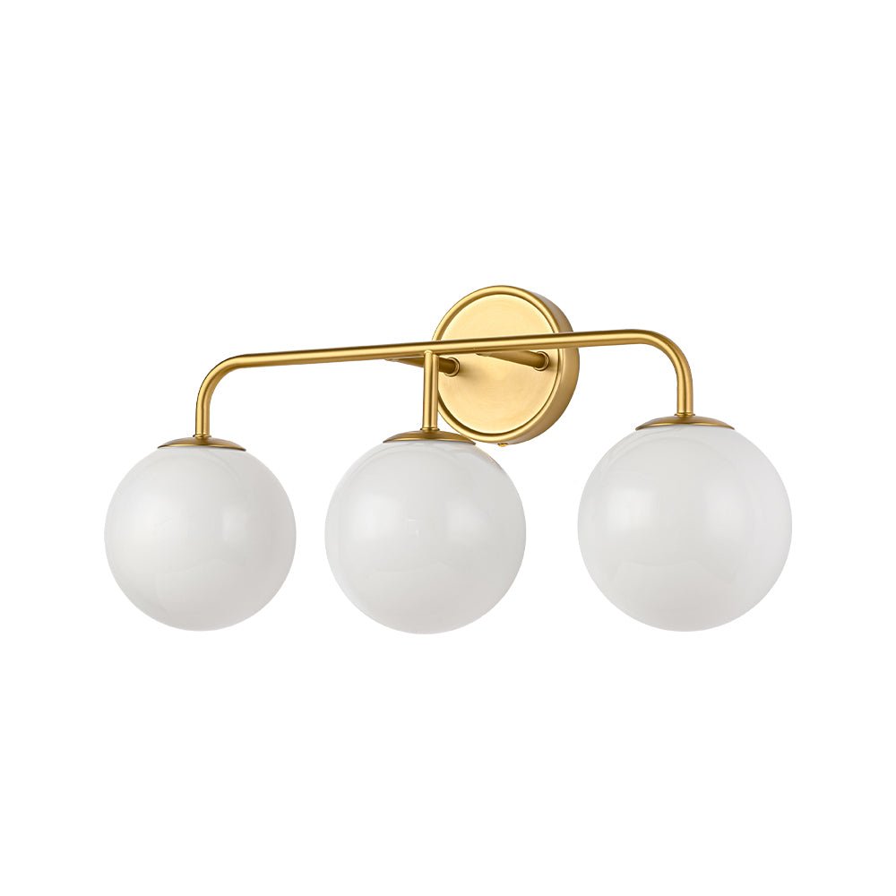 Mid-century Shine Opal Glass Globe Brass Vanity Light