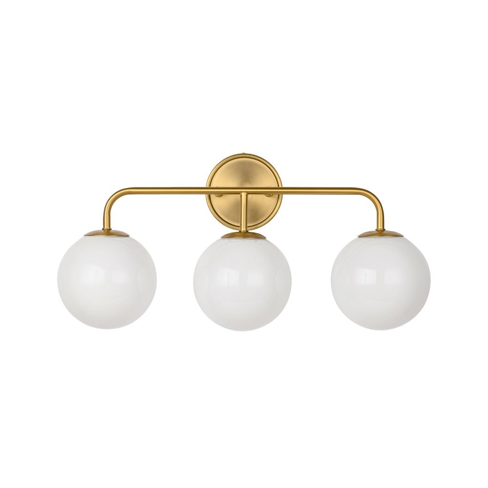 Mid-century Shine Opal Glass Globe Brass Vanity Light