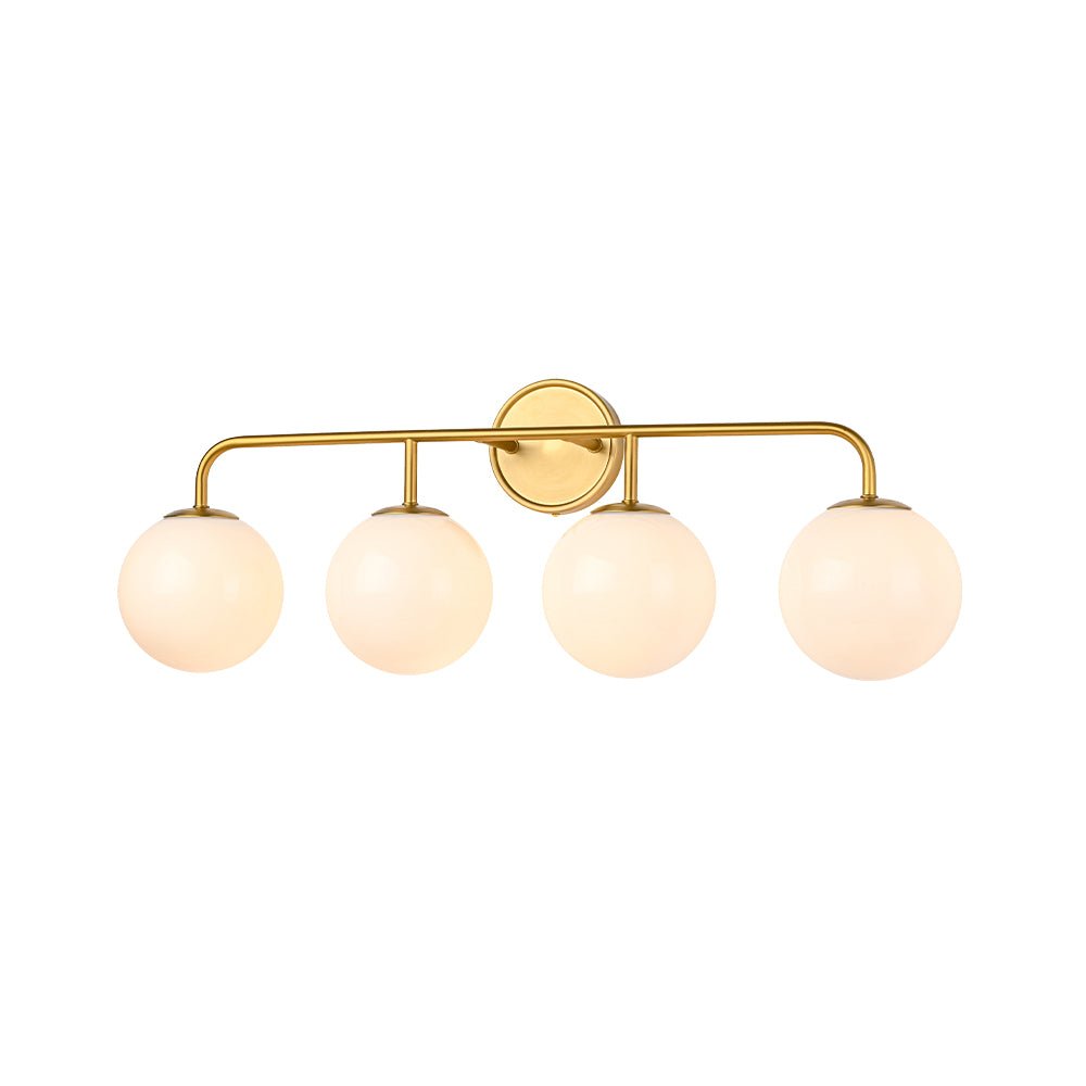 Mid-century Shine Opal Glass Globe Brass Vanity Light