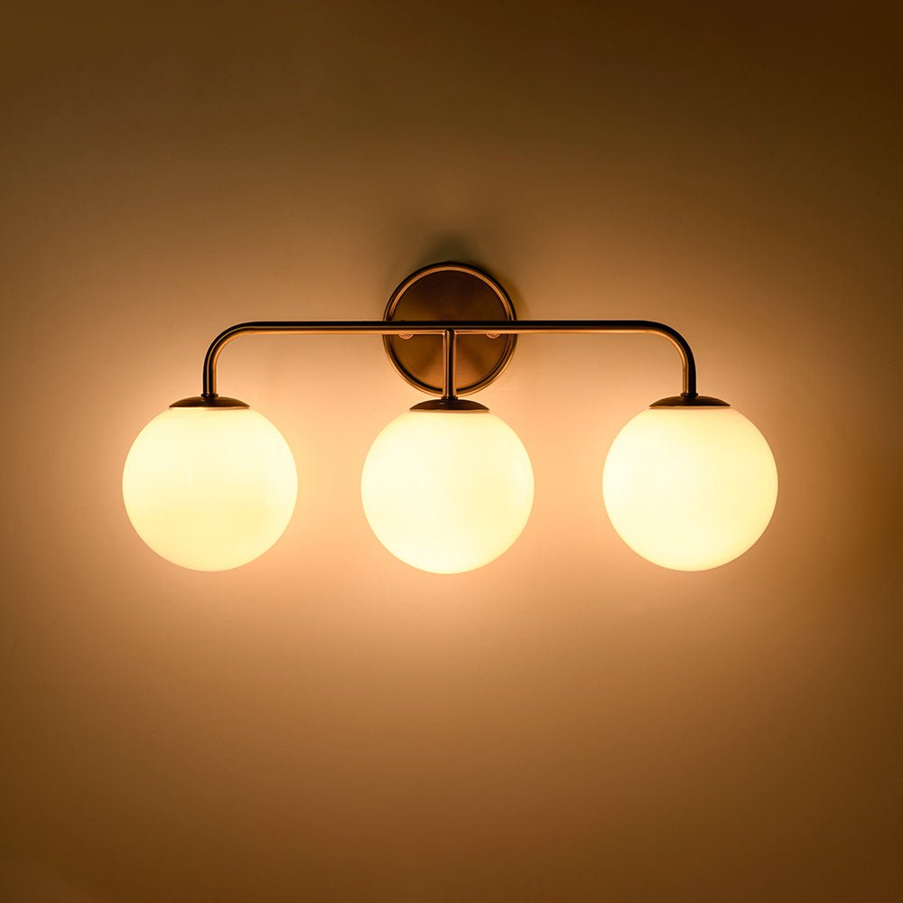 Mid-century Shine Opal Glass Globe Brass Vanity Light