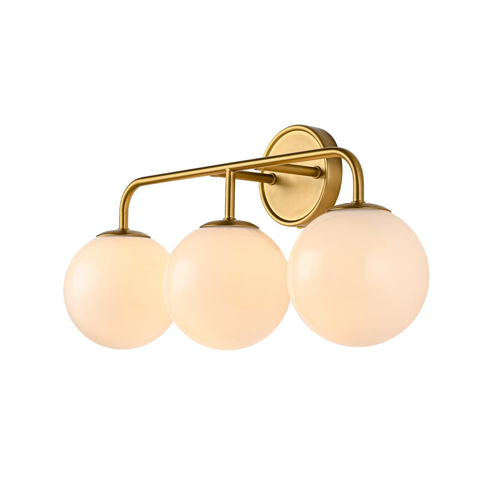 Mid-century Shine Opal Glass Globe Brass Vanity Light