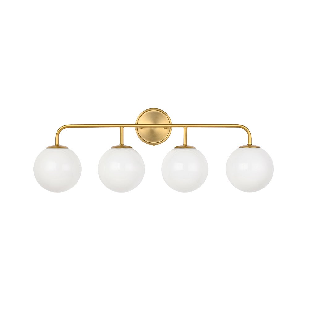 Mid-century Shine Opal Glass Globe Brass Vanity Light