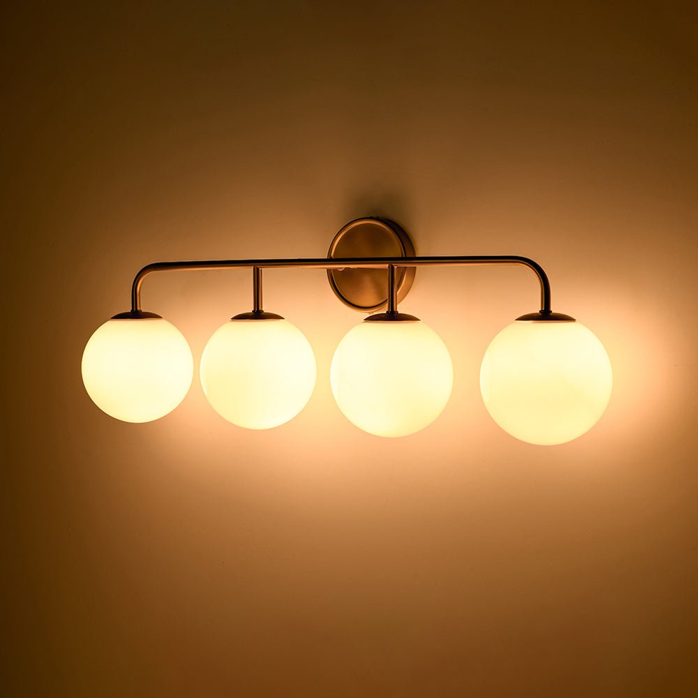 Mid-century Shine Opal Glass Globe Brass Vanity Light