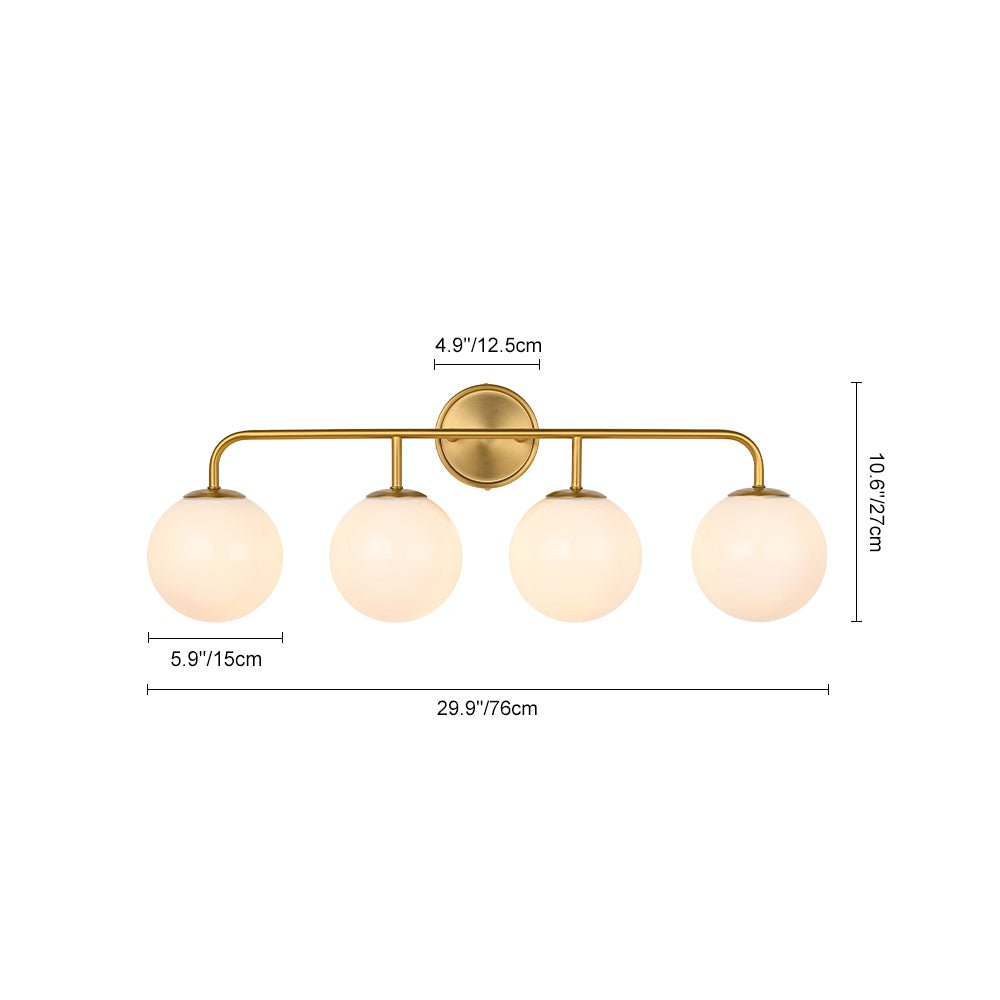 Mid-century Shine Opal Glass Globe Brass Vanity Light