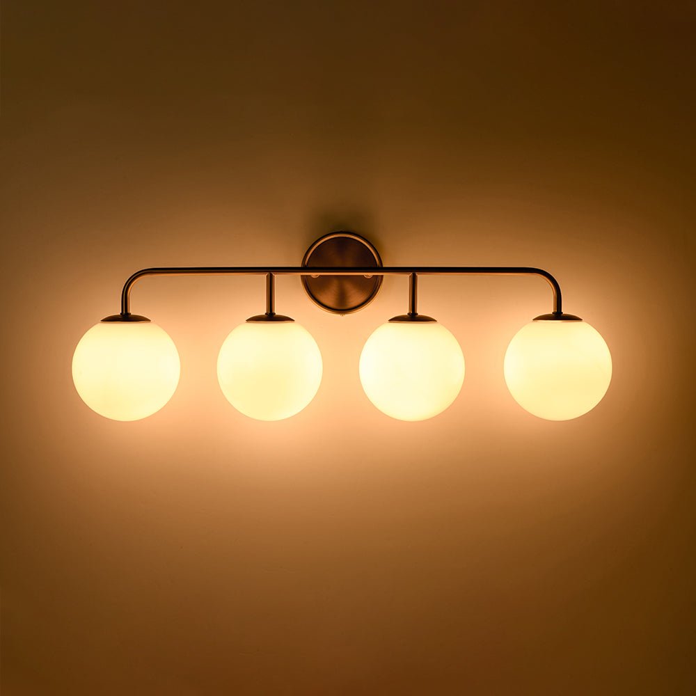 Mid-century Shine Opal Glass Globe Brass Vanity Light