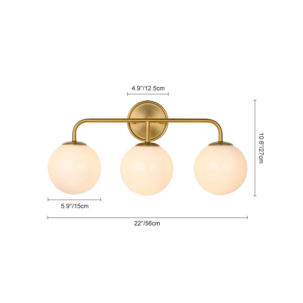 Mid-century Shine Opal Glass Globe Brass Vanity Light