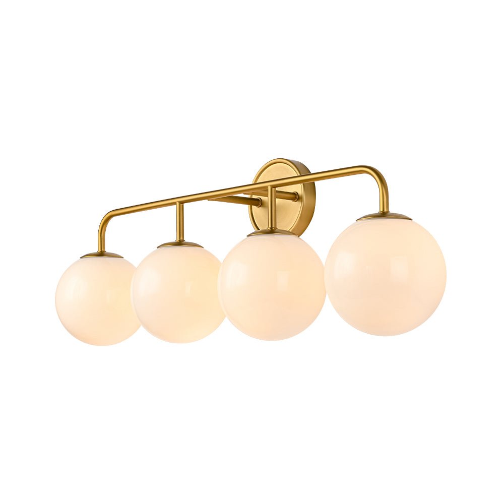 Mid-century Shine Opal Glass Globe Brass Vanity Light