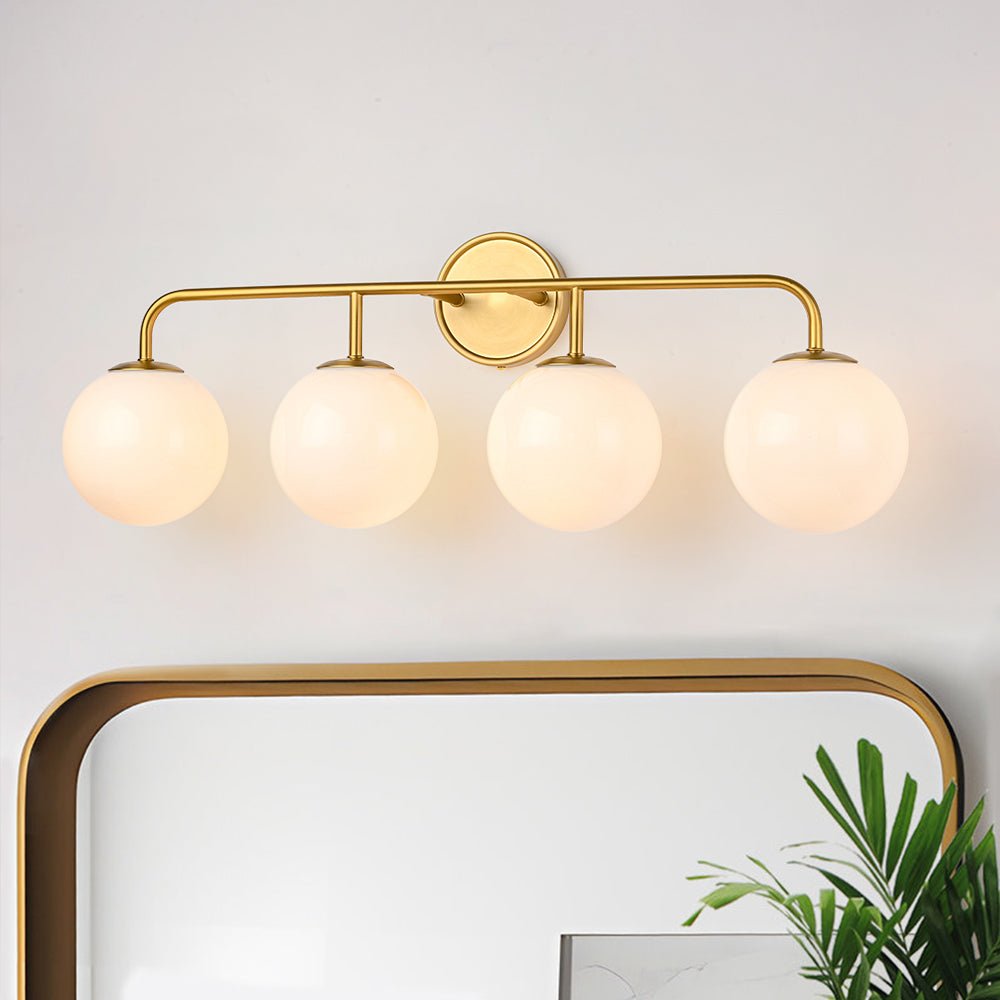 Mid-century Shine Opal Glass Globe Brass Vanity Light