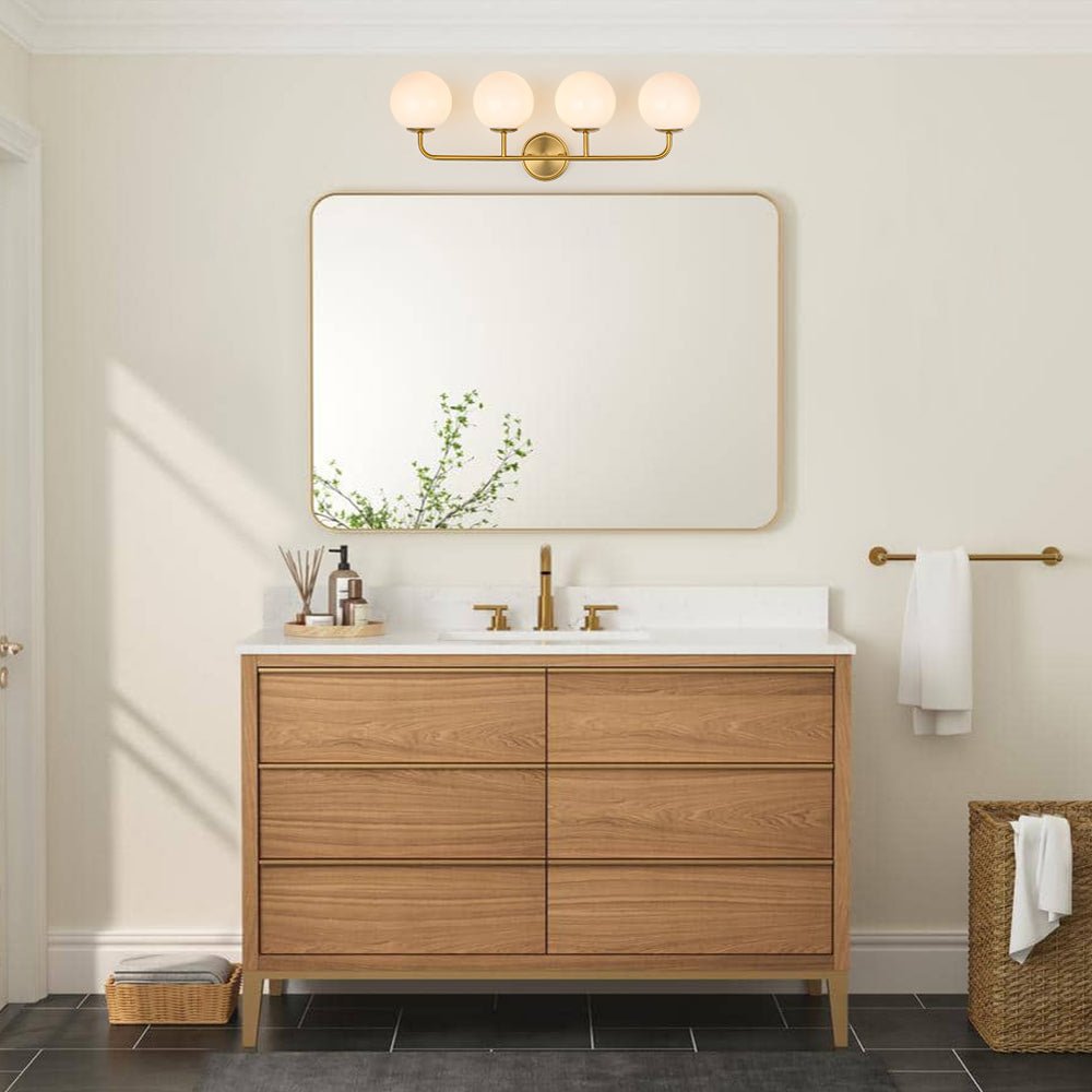 Mid-century Shine Opal Glass Globe Brass Vanity Light