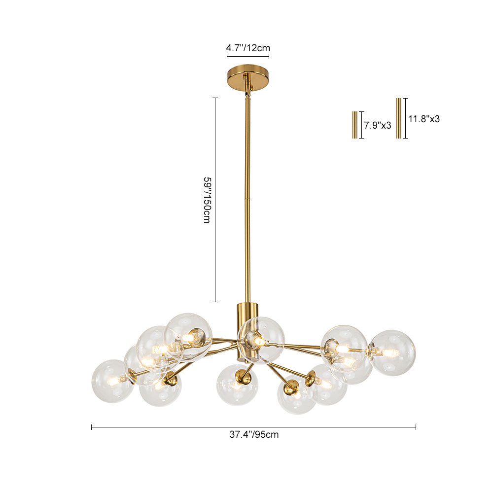 Mid Century Sputnik Glass Globe Bubble Branch Chandelier