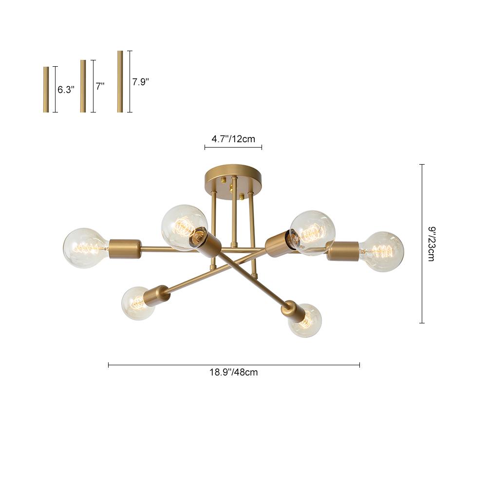 Mid-century Sputnik Semi Flush Mount Brass Chandelier