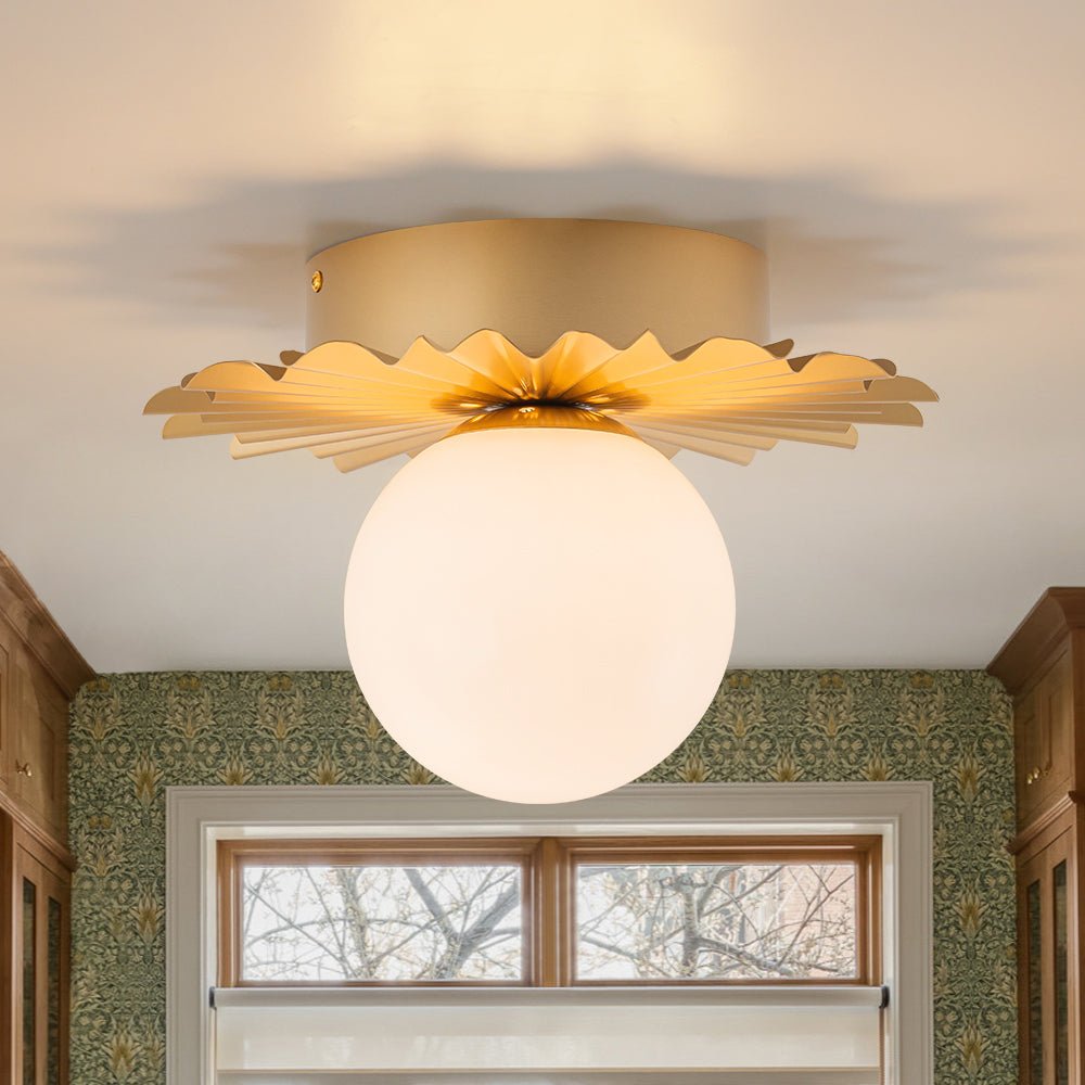 Mid-Century Sunburst 1-Light Opal Glass Globe Ceiling Light