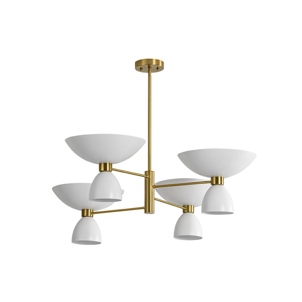 Mid-Century White Brass 8-Light UP and Down Chandelier