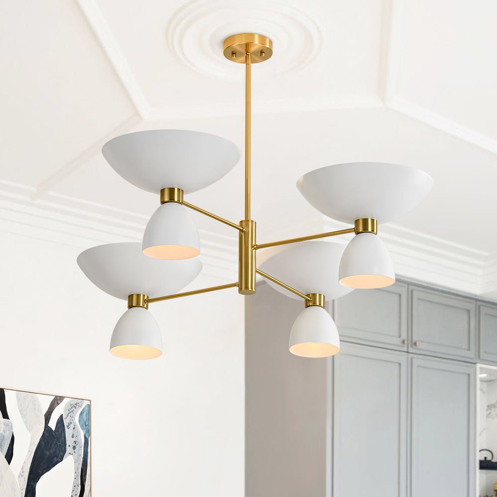 Mid-Century White Brass 8-Light UP and Down Chandelier