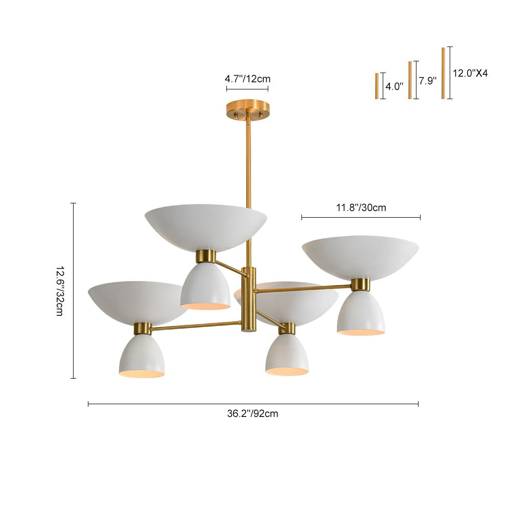 Mid-Century White Brass 8-Light UP and Down Chandelier