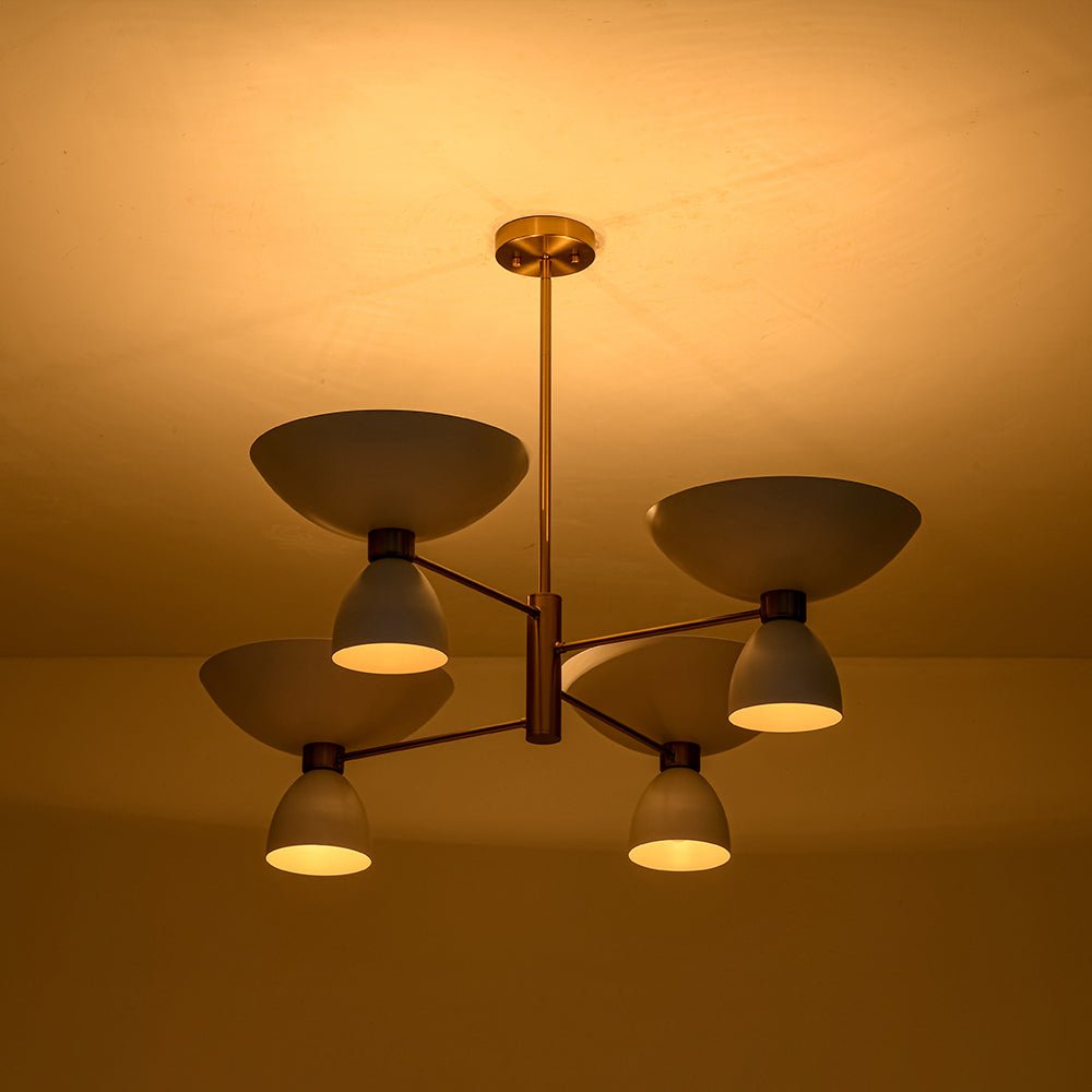 Mid-Century White Brass 8-Light UP and Down Chandelier