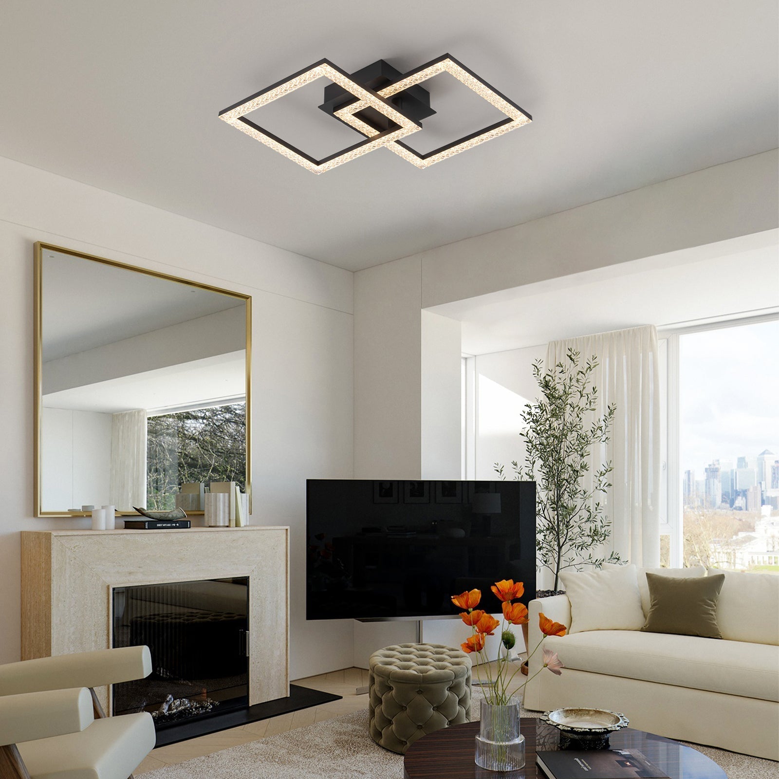 Minimalist 2-light Square Dimmable LED Semi Flush Mount
