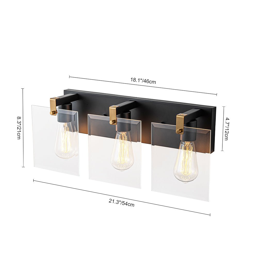 Minimalist Clear Glass Square Panel 3-Light Vanity Wall Lamp