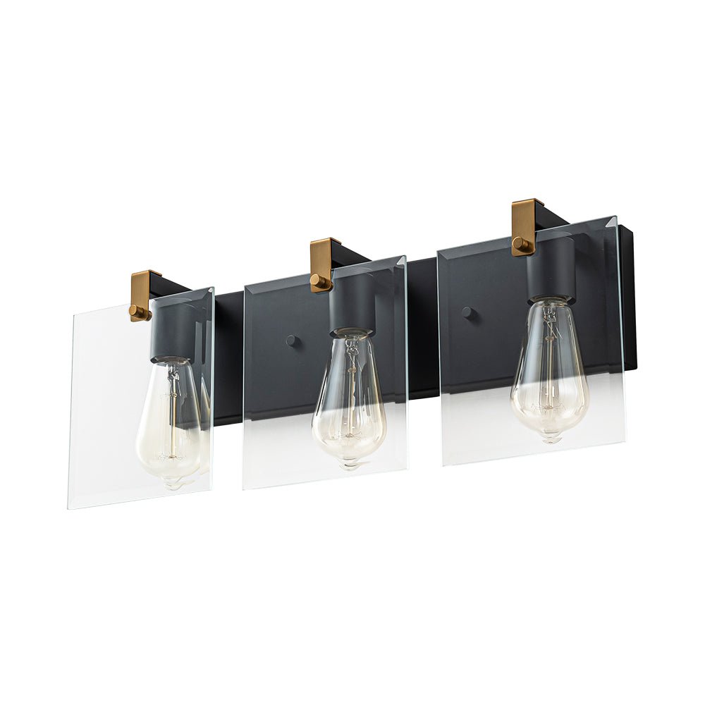Minimalist Clear Glass Square Panel 3-Light Vanity Wall Lamp