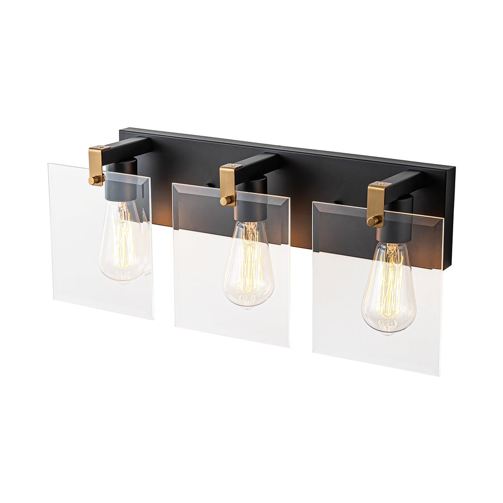 Minimalist Clear Glass Square Panel 3-Light Vanity Wall Lamp