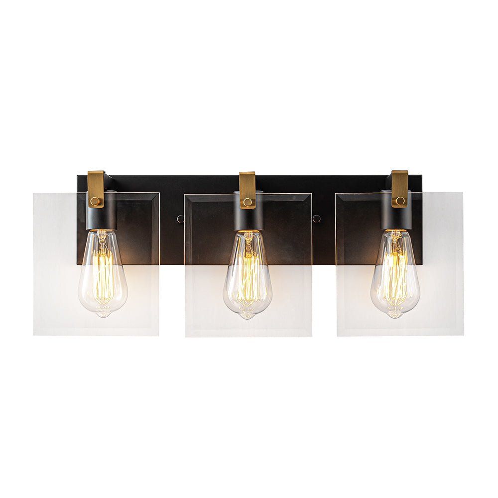 Minimalist Clear Glass Square Panel 3-Light Vanity Wall Lamp