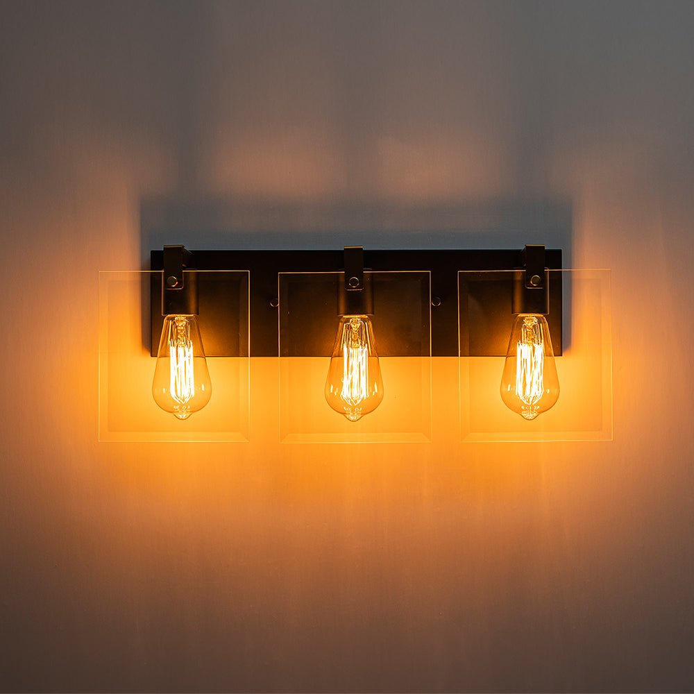 Minimalist Clear Glass Square Panel 3-Light Vanity Wall Lamp