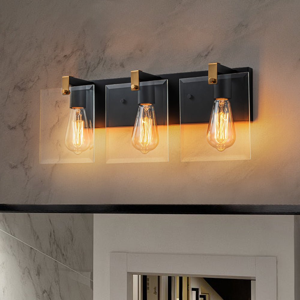 Minimalist Clear Glass Square Panel 3-Light Vanity Wall Lamp