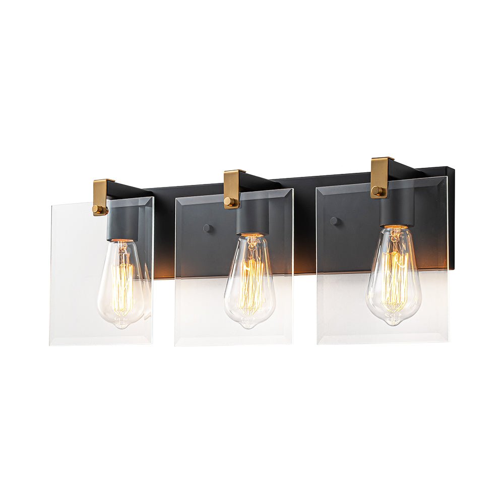 Minimalist Clear Glass Square Panel 3-Light Vanity Wall Lamp