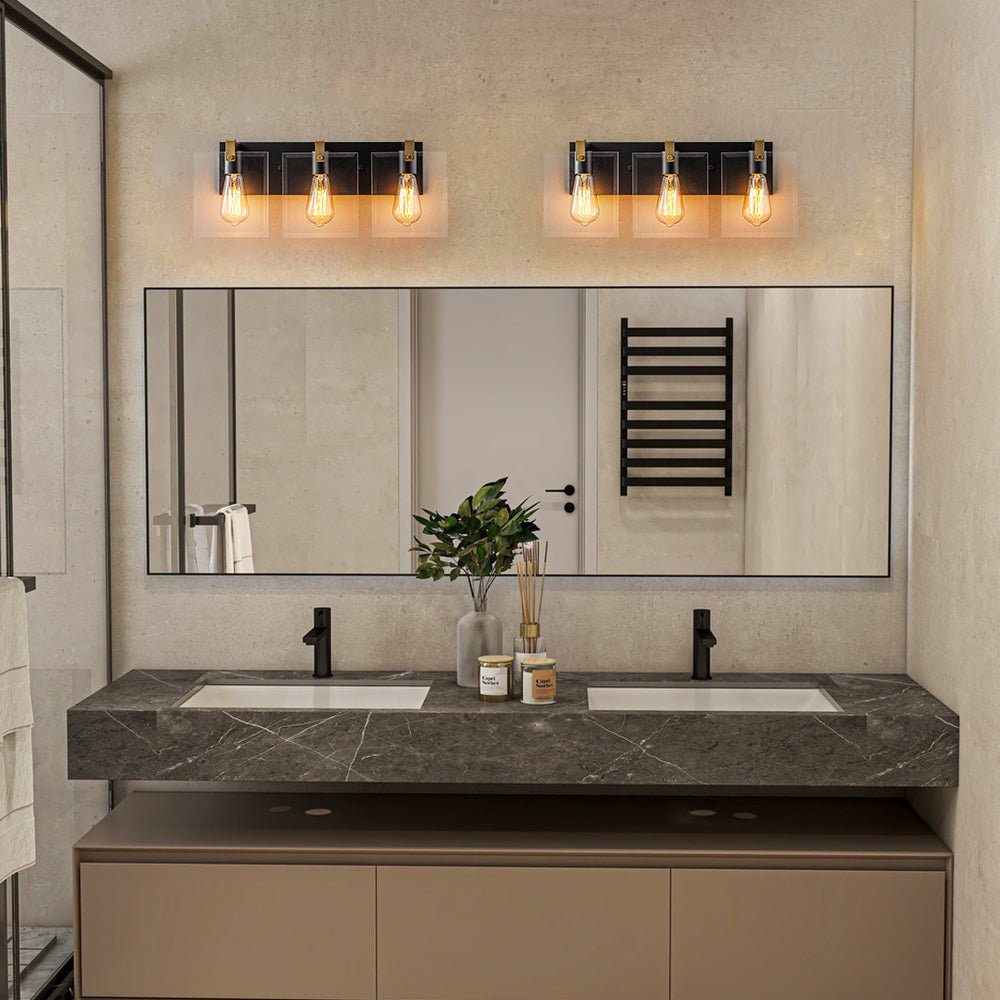 Minimalist Clear Glass Square Panel 3-Light Vanity Wall Lamp