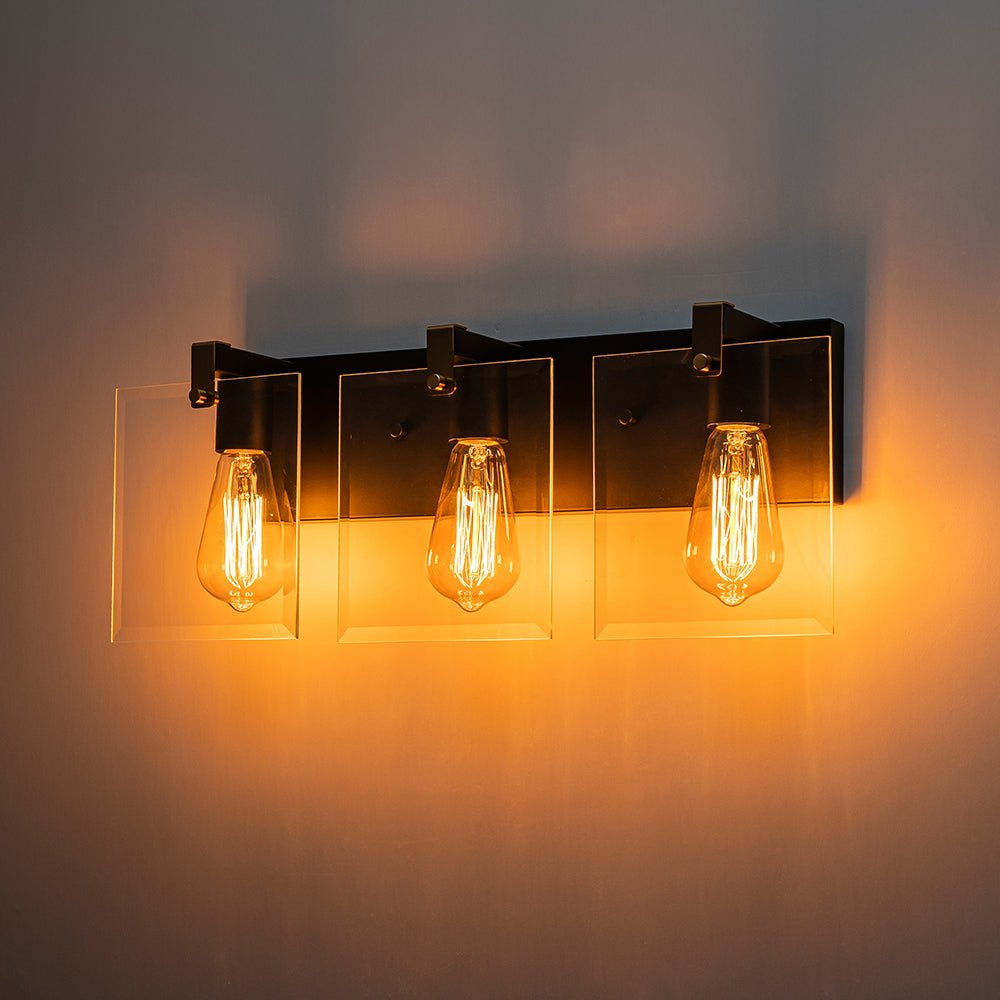 Minimalist Clear Glass Square Panel 3-Light Vanity Wall Lamp