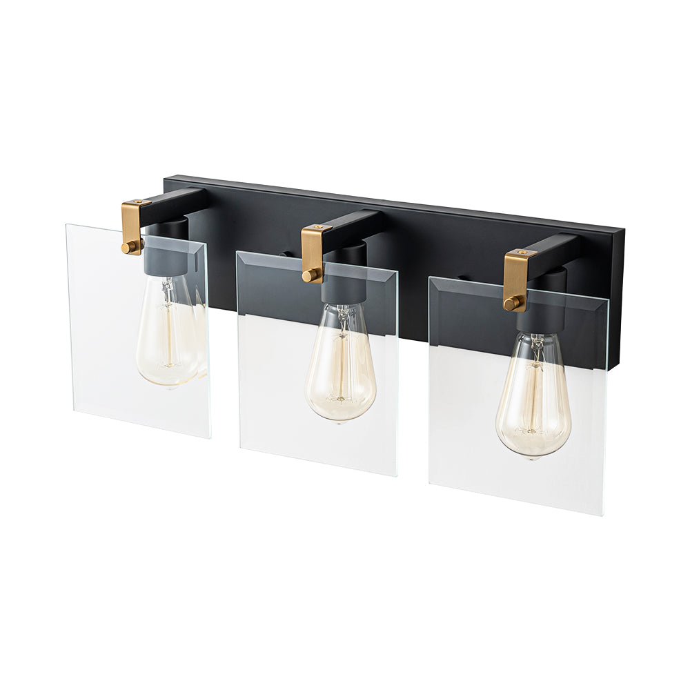 Minimalist Clear Glass Square Panel 3-Light Vanity Wall Lamp
