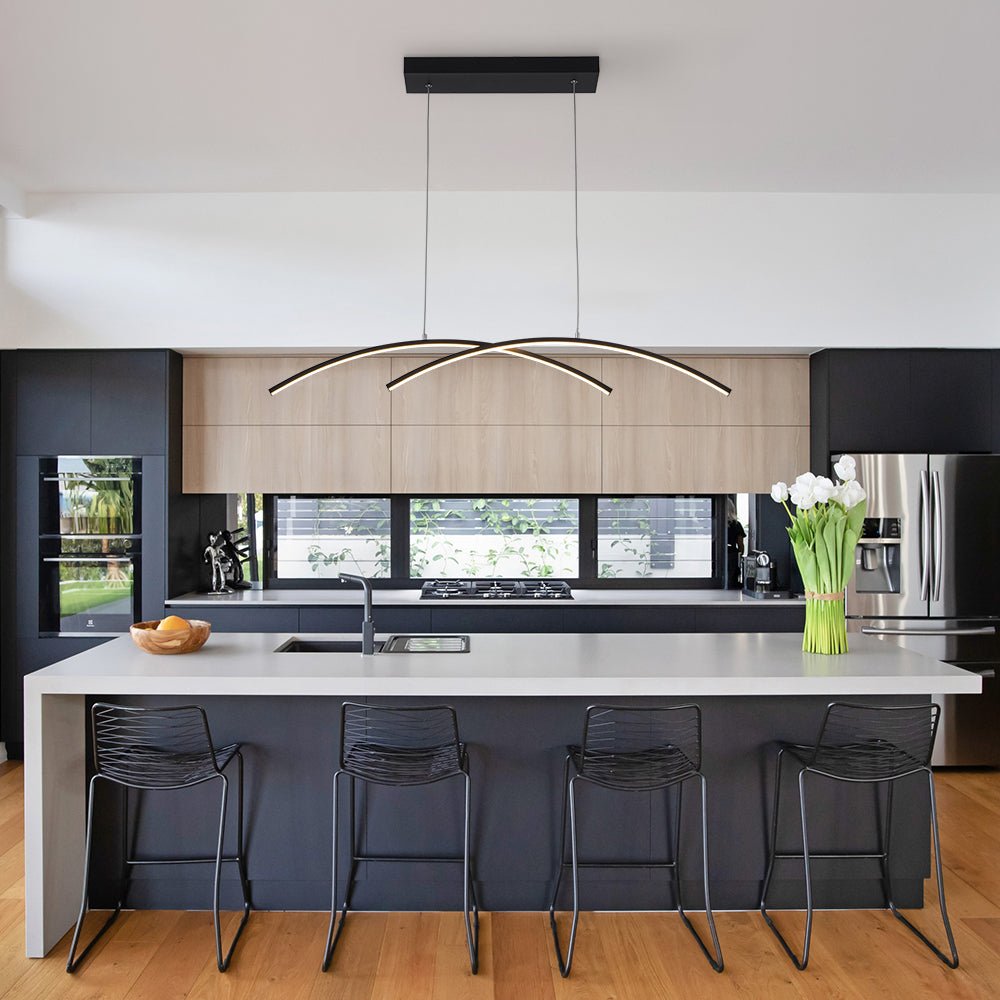 Minimalist Dimmable LED Black Arched Island Chandelier