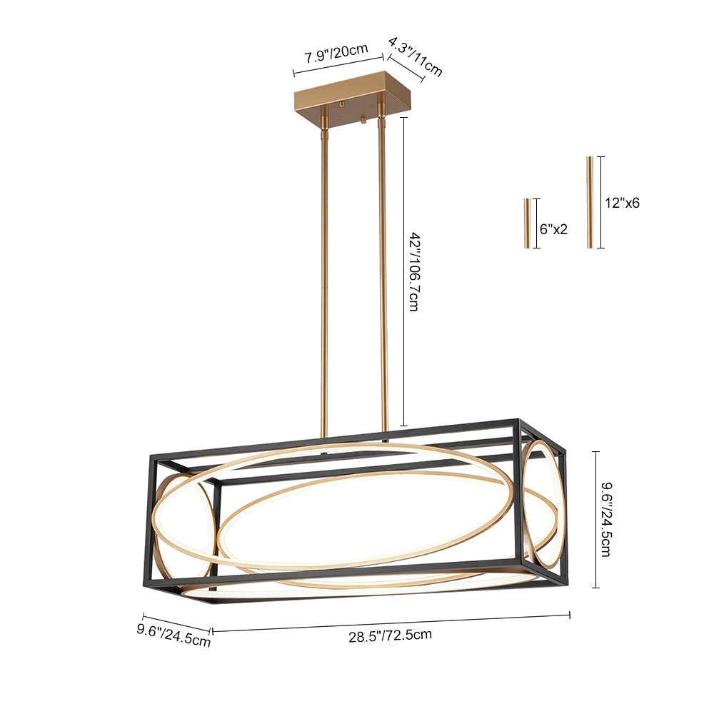 Minimalist Dimmable LED Black Gold Square Kitchen Pendant