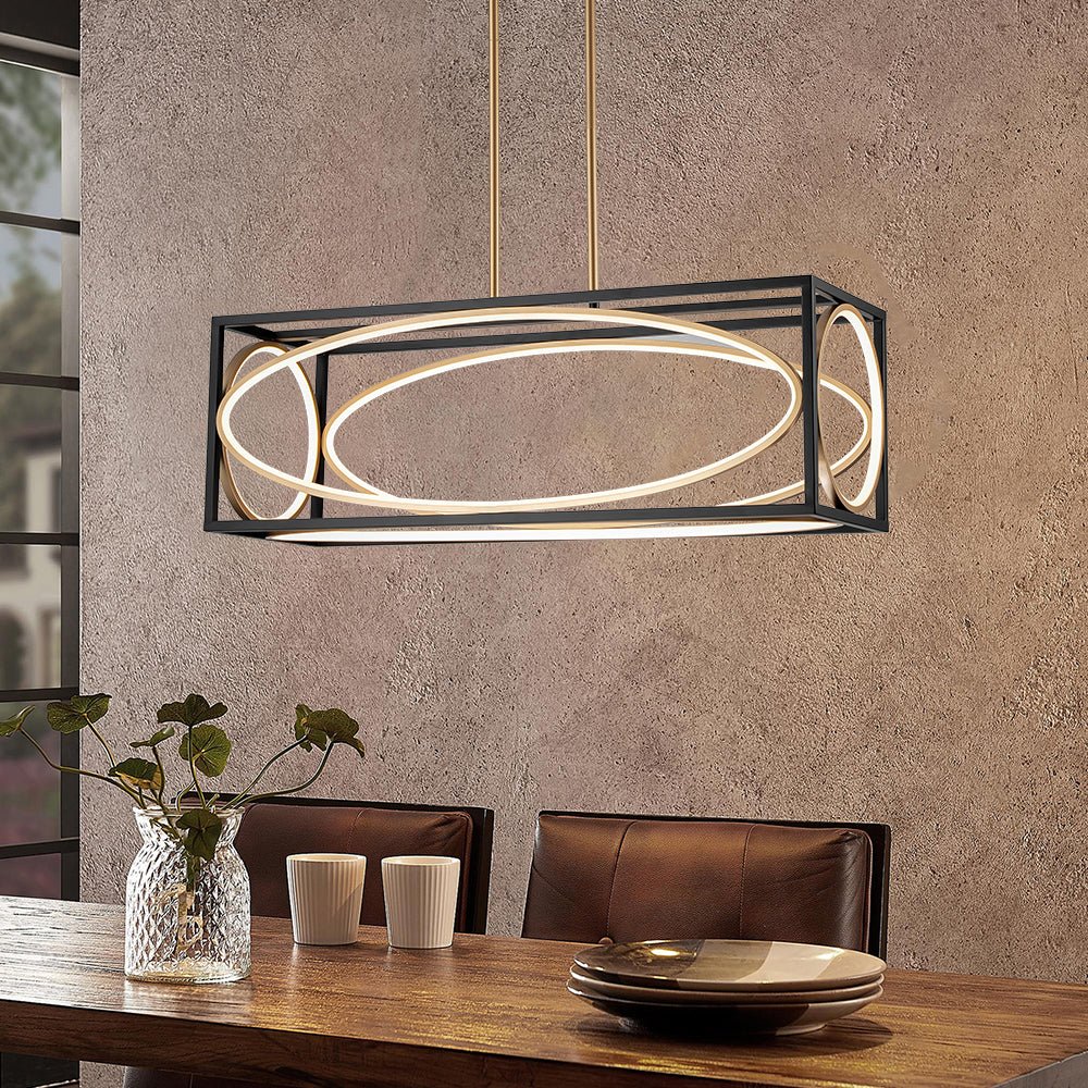 Minimalist Dimmable LED Black Gold Square Kitchen Pendant