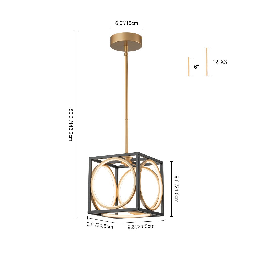Minimalist Dimmable LED Black Gold Square Kitchen Pendant