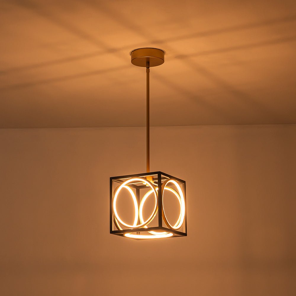 Minimalist Dimmable LED Black Gold Square Kitchen Pendant
