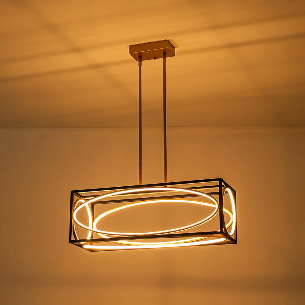 Minimalist Dimmable LED Black Gold Square Kitchen Pendant